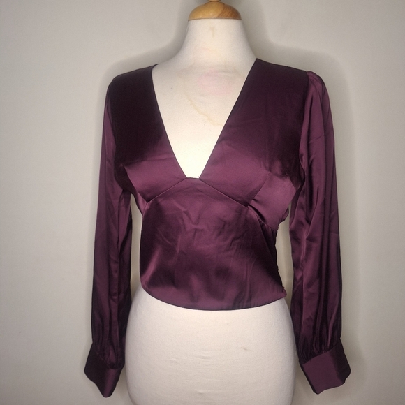 Abercrombie & Fitch Satin Long Puffed Sleeve Top Size M - Picture 1 of 10